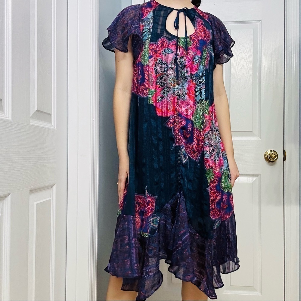 Anthropologie Dress Sheer Maeve Floral Boho Lagenlook Colorful Extra Small